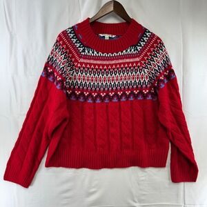 Mountain and Isles Fair‎ Isle Sweater Womens XL Red Cable Knit Crew Neck